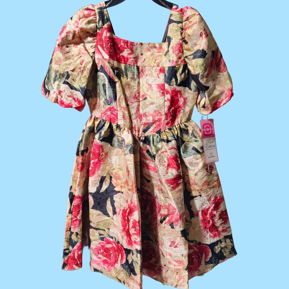 Floral Kids Dress with Pink and Green Accents